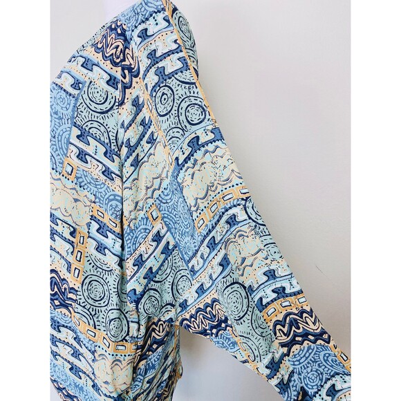 1990s Vintage Blue Southwestern Sarong Skirt Set / 90s Rayon Cocoon Jacket 10 - Picture 10 of 10
